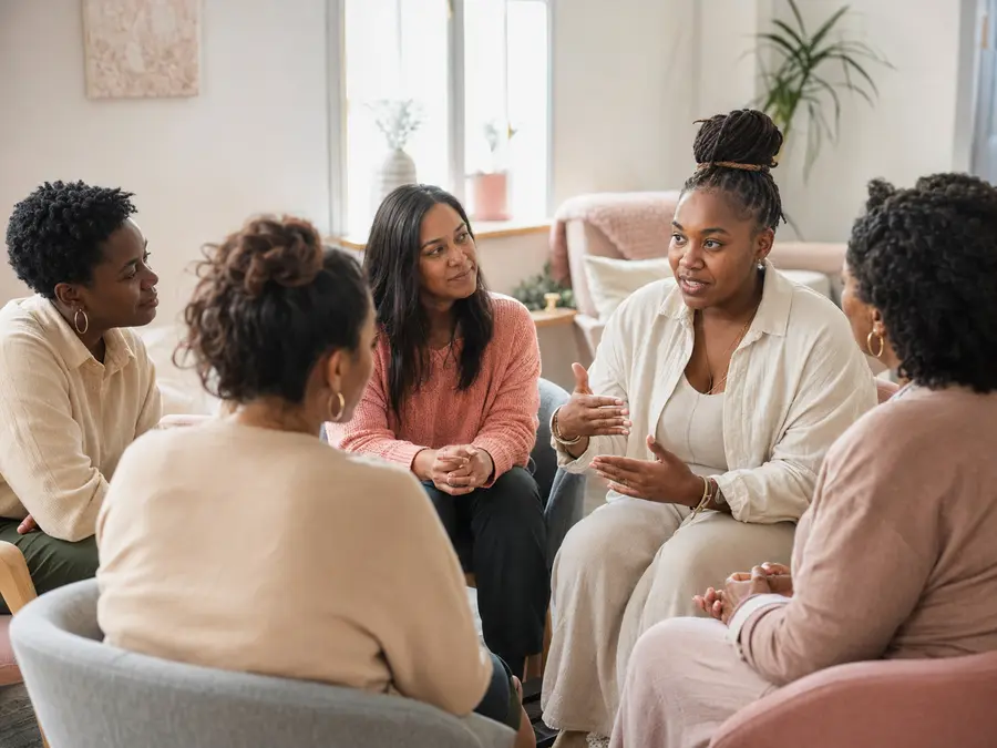 Women listening and sharing during a peer-support circle